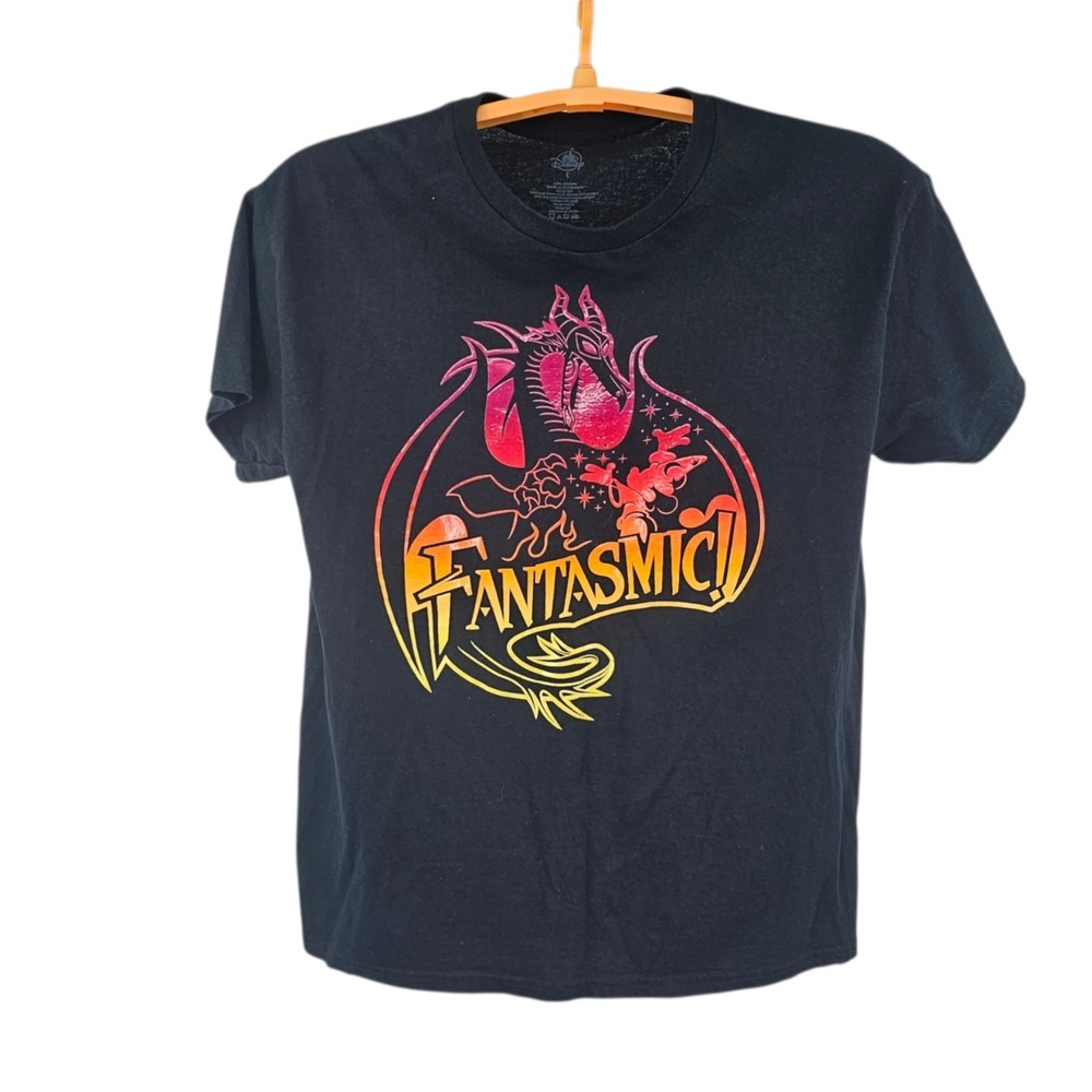 Disney Parks Fantasmic T-Shirt Men's Large Sorcerer Mickey Dragon Black Tee